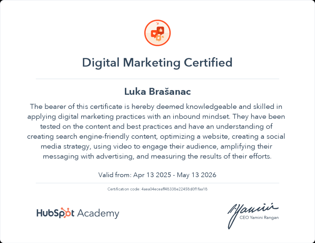 HubSpot Digital Marketing Certified